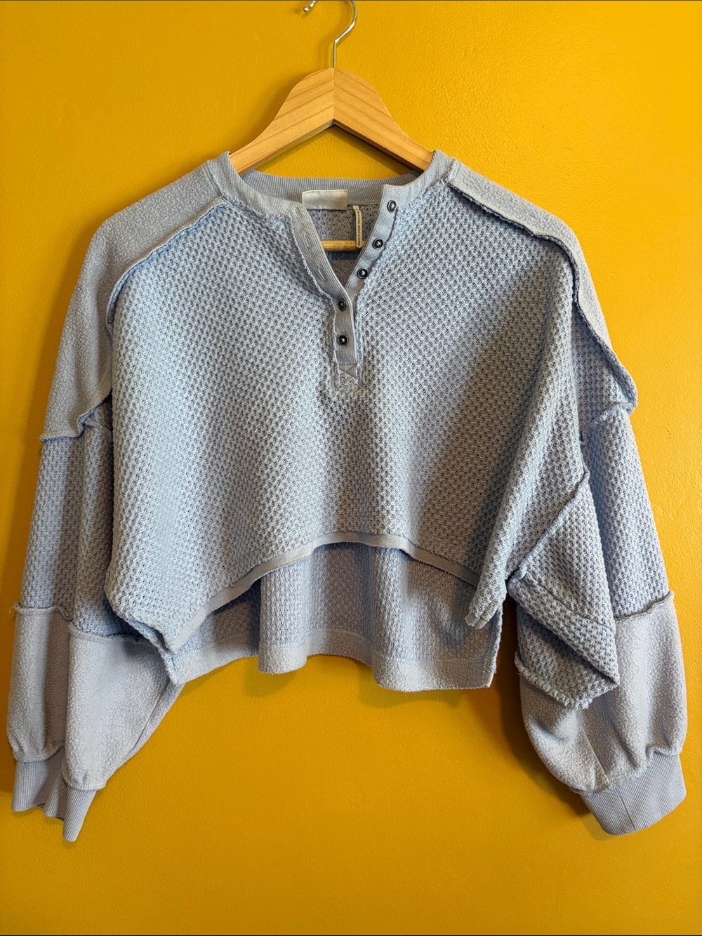 Out From Under Light Blue Cropped Waffle Henley